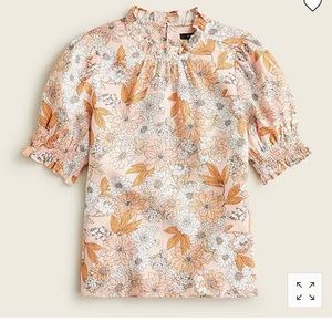 J. Crew smocked puff-sleeve linen top